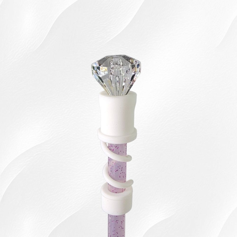 White 10mn Diamond 3D Straw Topper - Fits Stanley - Straw Cover